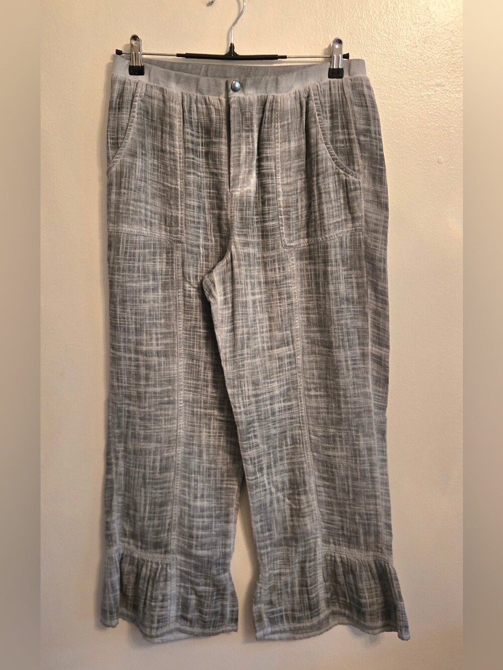 Soft Surroundings Raleigh Cotton Gauze Gray Ruffle Pants Medium Petite